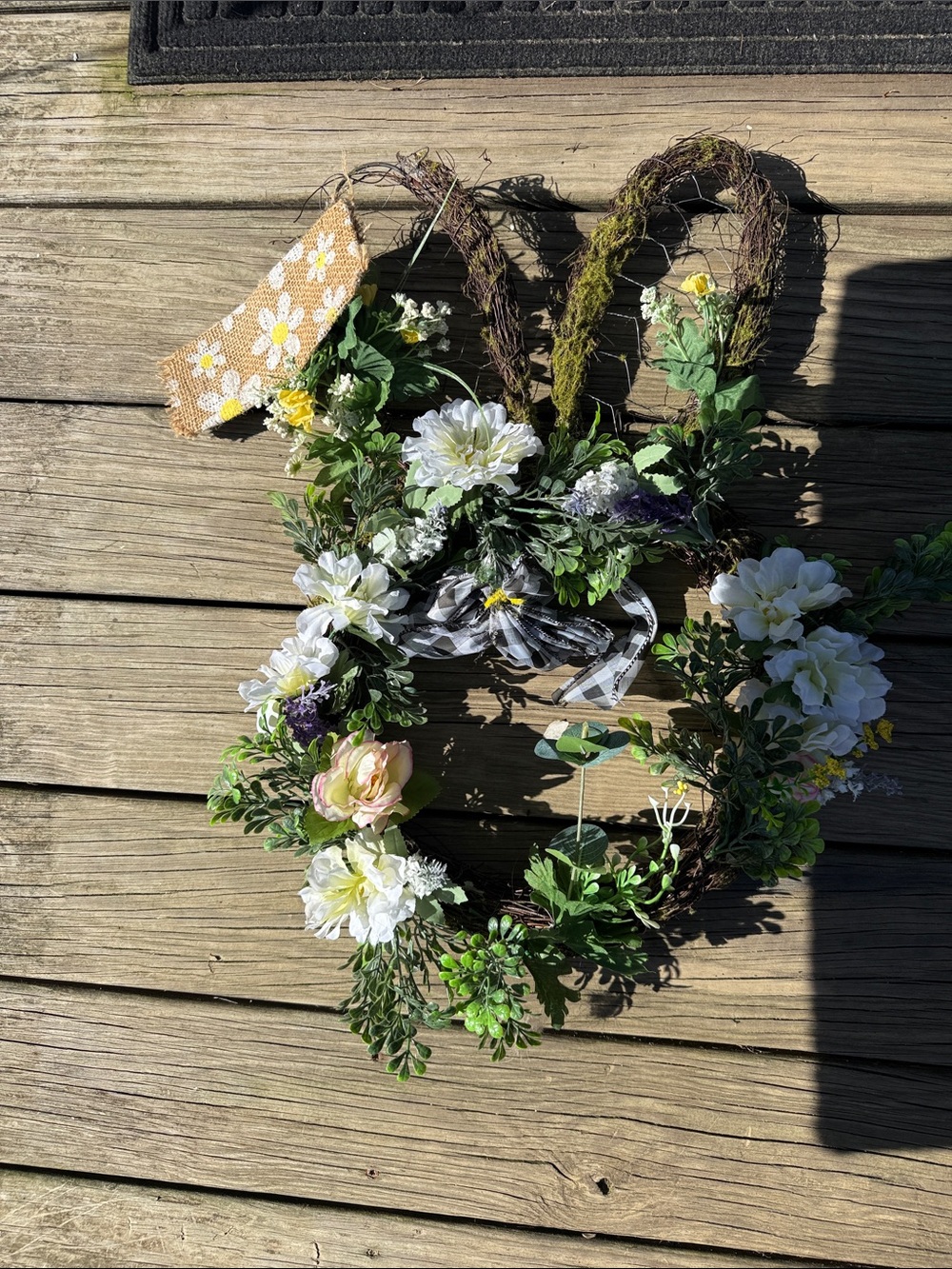 Floral Bunny Wreath with White, Cream and Green Blooms